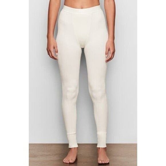Skims Womens Cream Plus Size Logo Cotton Thermal Legging Pointelle Pants Size 4X - Picture 1 of 11